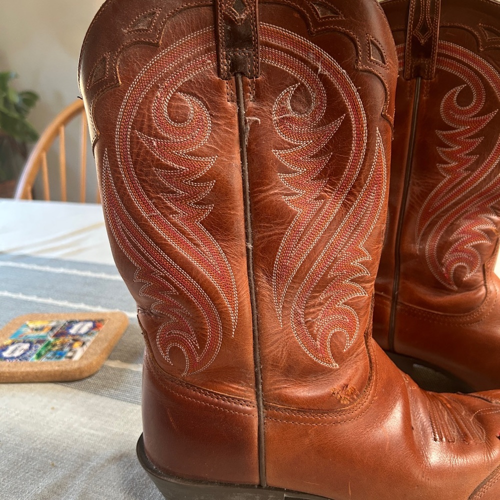 Ariat Brown Western Boots with Red Stitching - Picture 2 of 8